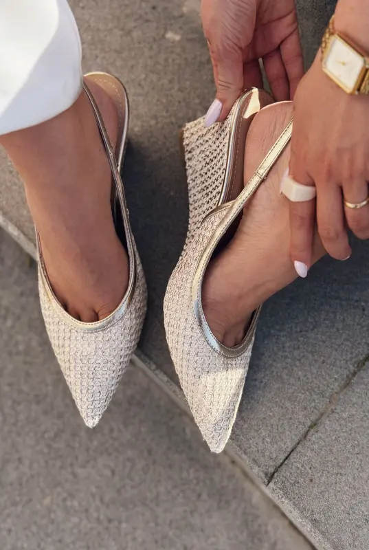 Solthera Gold Hasır Örgü Kadın Stiletto