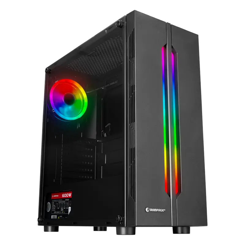 Spectra Tempered Glass 600W 80Plus Rainbow Fan ve Ledli Oyuncu Kasası