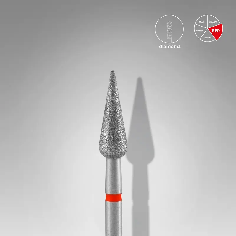 STALEKS EXPERT Elmas freze, sivri armut şekli, kırmızı, 4 mm çap, 12 mm çalışma kısmı