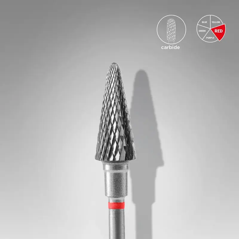 STALEKS EXPERT Sert alaşım koni freze, kırmızı, çap 6 mm, çalışma kısmı 14 mm