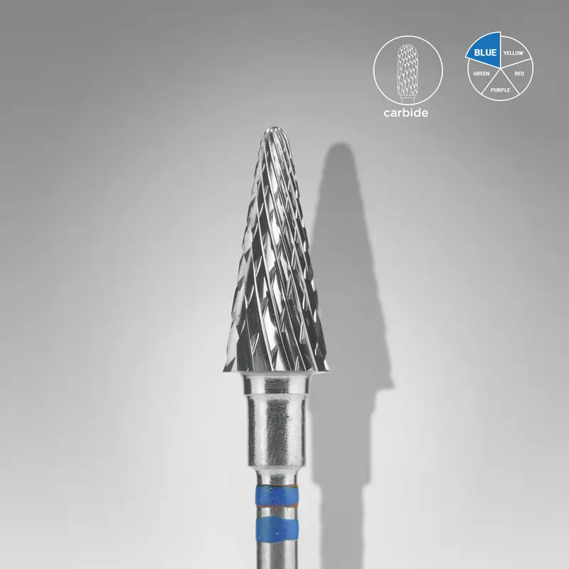 STALEKS EXPERT Solaklar için sert alaşım koni freze, mavi, çap 6 mm, çalışma kısmı 14 mm