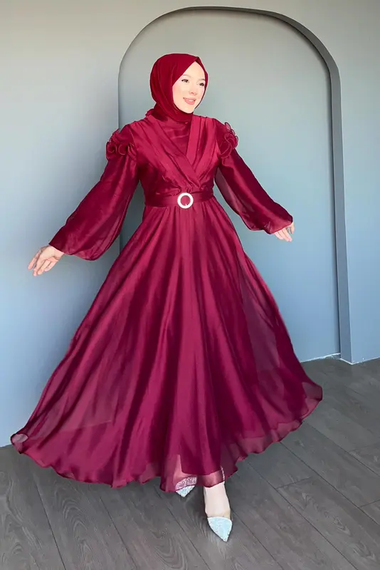 Suzana Abiye Elbise Bordo