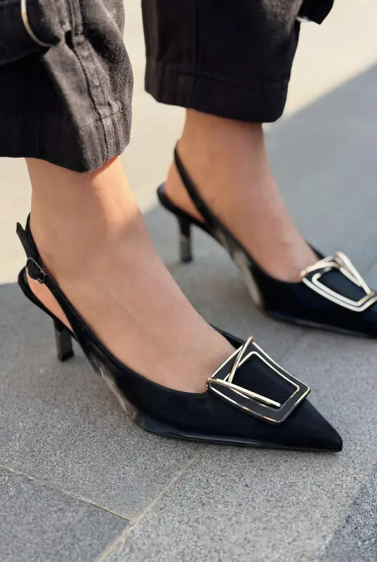 Talvine Siyah Saten Kadın Stiletto
