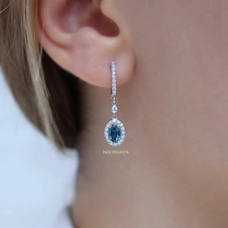 Tasarım London Blue & Pırlanta Küpe