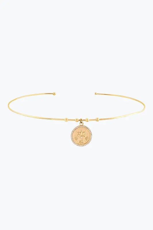 Taşlı Lotus Uçlu Tel Choker