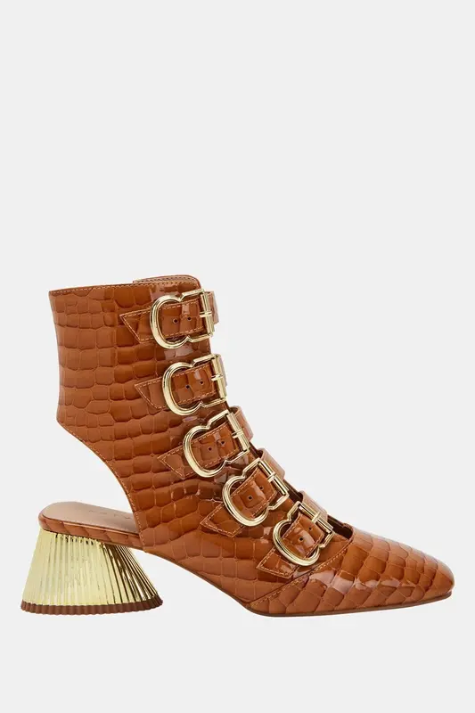 The Clarra Buckle Kadın Taba Croco Topuklu Tasarım Ayakkabı