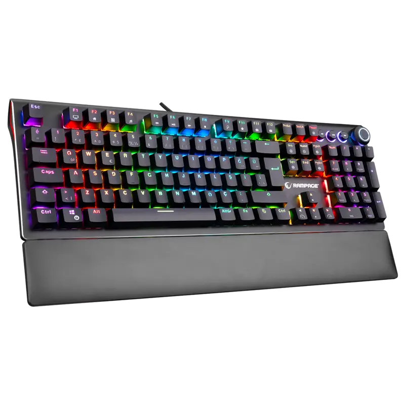 THUNDER - Kb-R92 Bilek Destekli Blue Switch Full RGB Q Oyuncu Mekanik Klavye-Siyah