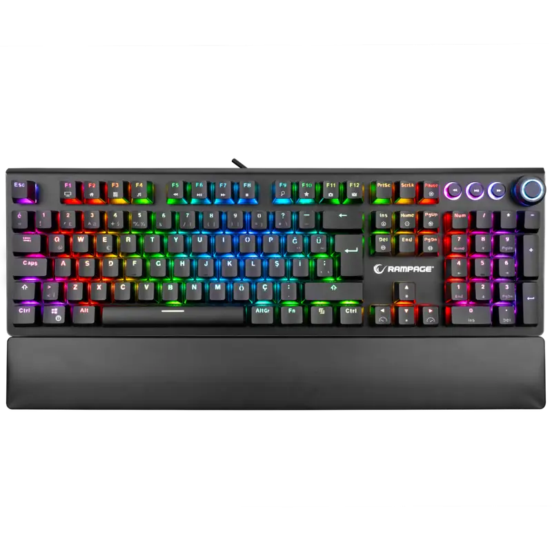 THUNDER - Kb-R92 Bilek Destekli Red Switch Full RGB Q Mekanik Oyuncu Klavyesi-Siyah