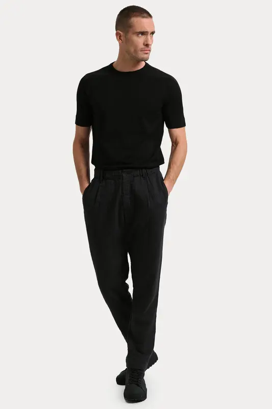 Transit Regular Fit Beli Lastikli Tek Pile Keten Pantolon
