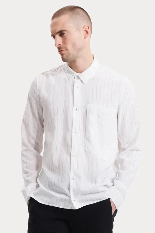 Transit Relaxed Fit Cep Detaylı Çizgili Gömlek