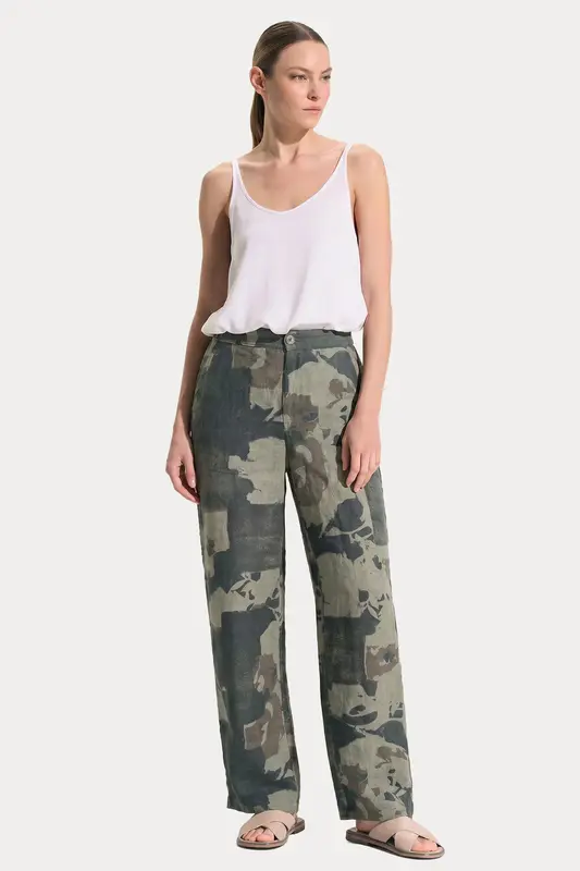Transit Relaxed Fit Desenli Keten Pantolon