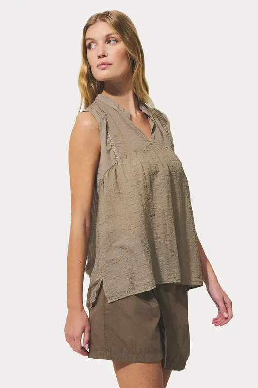 Transit Relaxed Fit Hakim V Yaka Örgü Detaylı Bluz