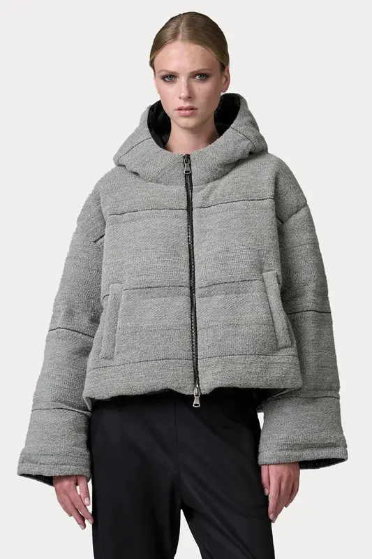 Transit Relaxed Fit Kapüşonlu Puffer Yün Mont
