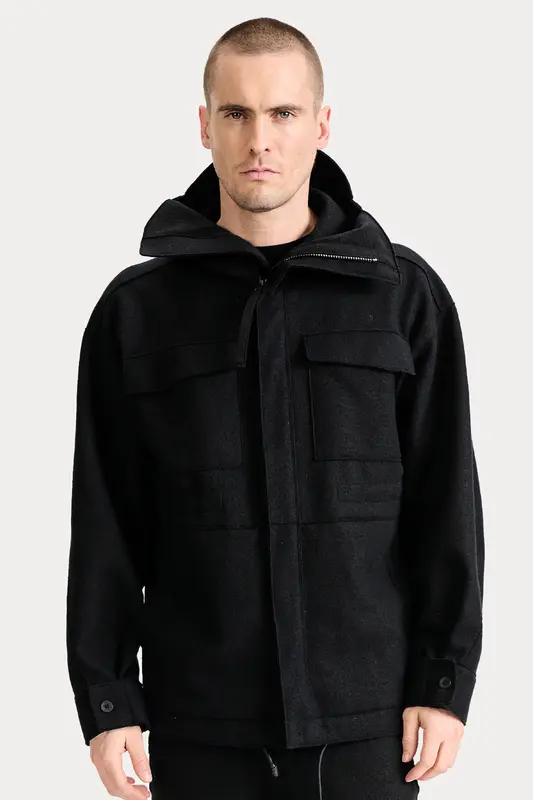 Transit Relaxed Fit Kapüşonlu Yün Ceket