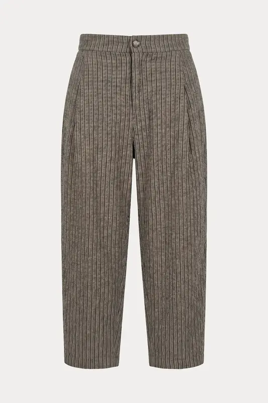 Transit Relaxed Fit Yüksek Bel Tek Pile Çizgili Pantolon