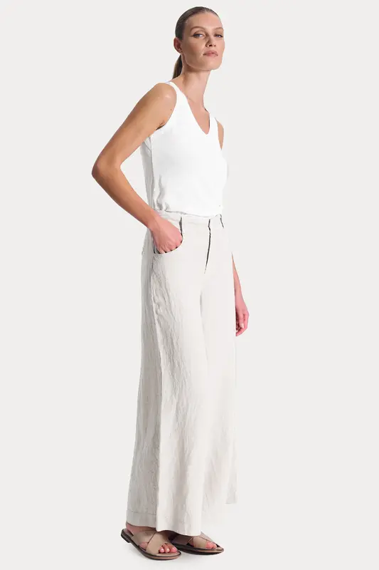 Transit Wide Leg Yüksek Belli Keten Pantolon