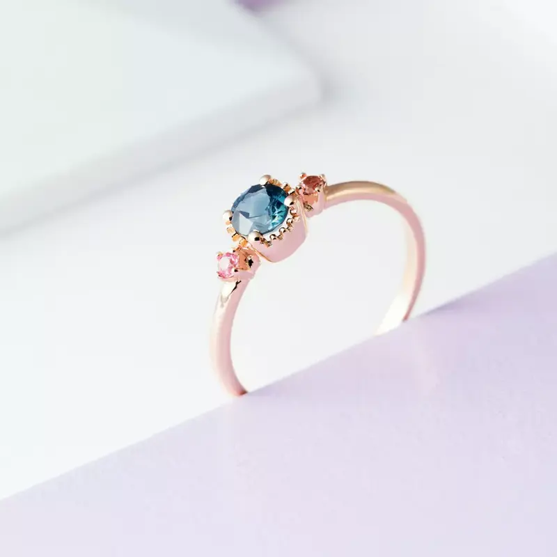 Trine Multicolor Safir Taşlı Rose Altın Yüzük
