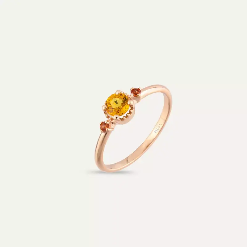 Trine Orange ve Red Safir Taşlı Rose Altın Yüzük