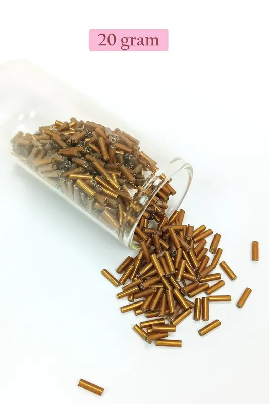Uzun Boru Kesme Boncuk Çap 2mm Uzunluk 10 mm - 20 Gram - Gold - BNC248