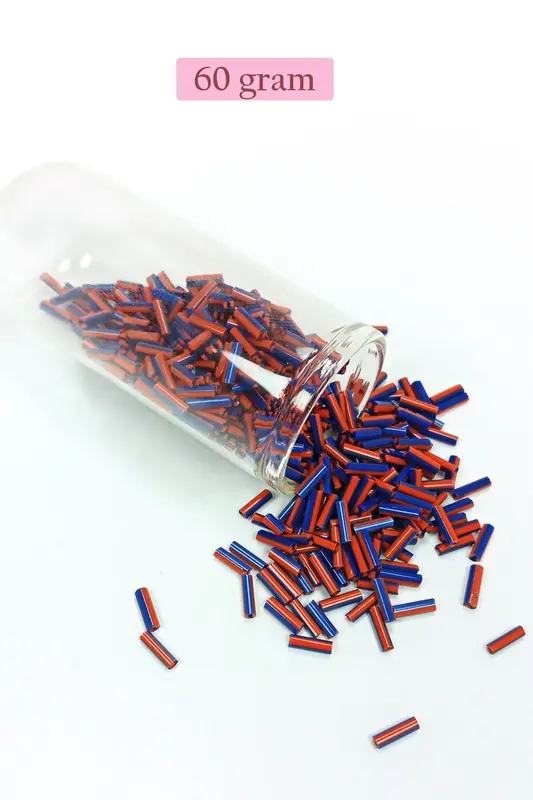 Uzun Boru Kesme Boncuk Çap 2mm Uzunluk 10 mm - 60 Gram - Turuncu Mavi - BNC277