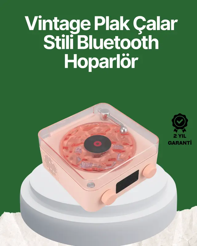Vintage Tarz Bluetooth Hoparlör – Gece Işığı ve Zaman Göstergeli