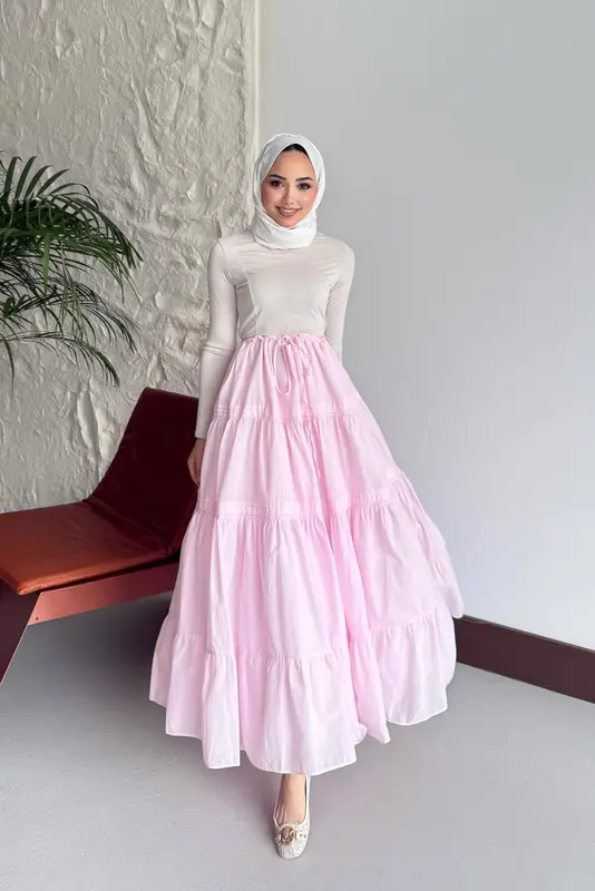 Vual Nervürlü Etek Pembe