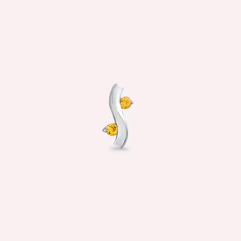 Wavy Yellow Safir Taşlı Beyaz Altın Tek Küpe