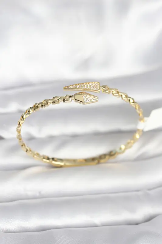 Yılan Model Pirinç Gold Renk Kadın Kelepçe Bileklik