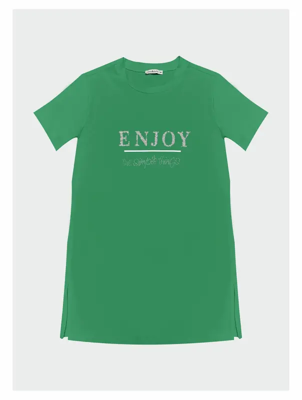 YAZILI TAŞLI BASKILI T-SHIRT Yeşil