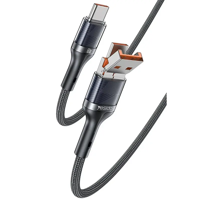 Yesido CA165C 1.2M 2in1 Bir Ucu USB ve Type-C to Type-C PD Hızlı Şarj Kablosu - Siyah