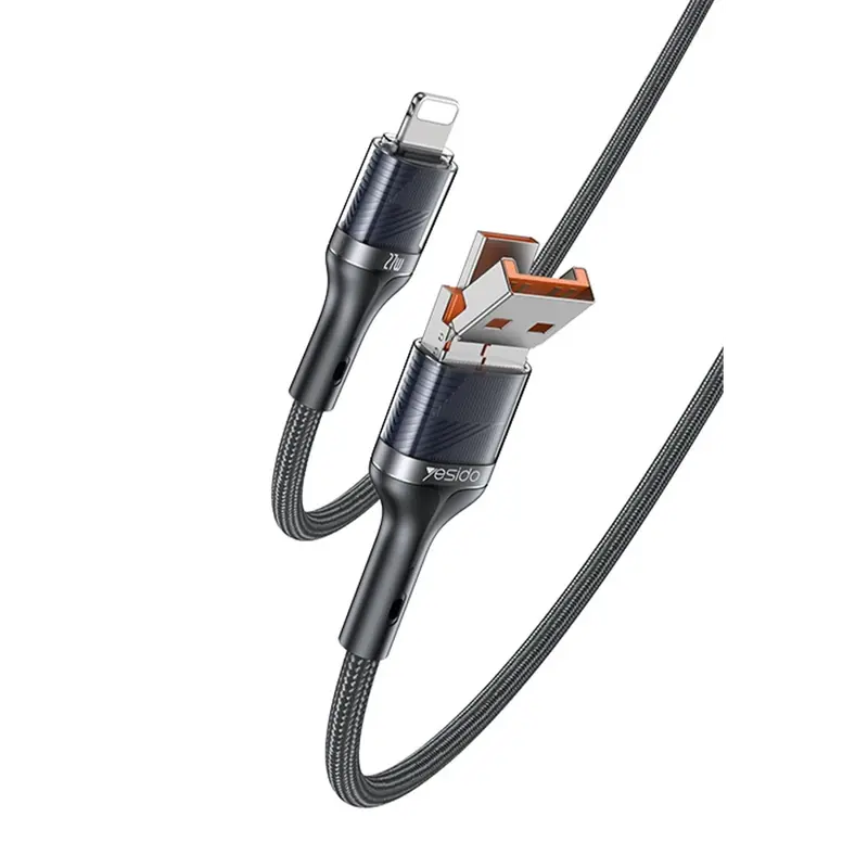 Yesido CA165L 1.2M Bir Ucu USB ve Type-C to Lightning PD Hızlı Şarj Kablosu - Siyah