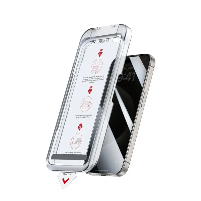 Yesido iPhone 14 TG18 AutoKit Hayalet Cam Ekran Koruyucu - Siyah