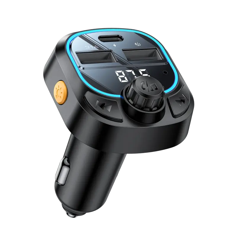 Yesido Y70 RGB 1 Adet 15W Type-C ve 1 Adet 15W USB Çıkışlı BT 5.3 FM Transmitter - Siyah