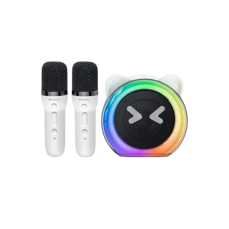 Yesido YSW36 2 Adet Karaoke Mikrofonlu BT 5.3 RGB Kablosuz Hoparlör - Beyaz