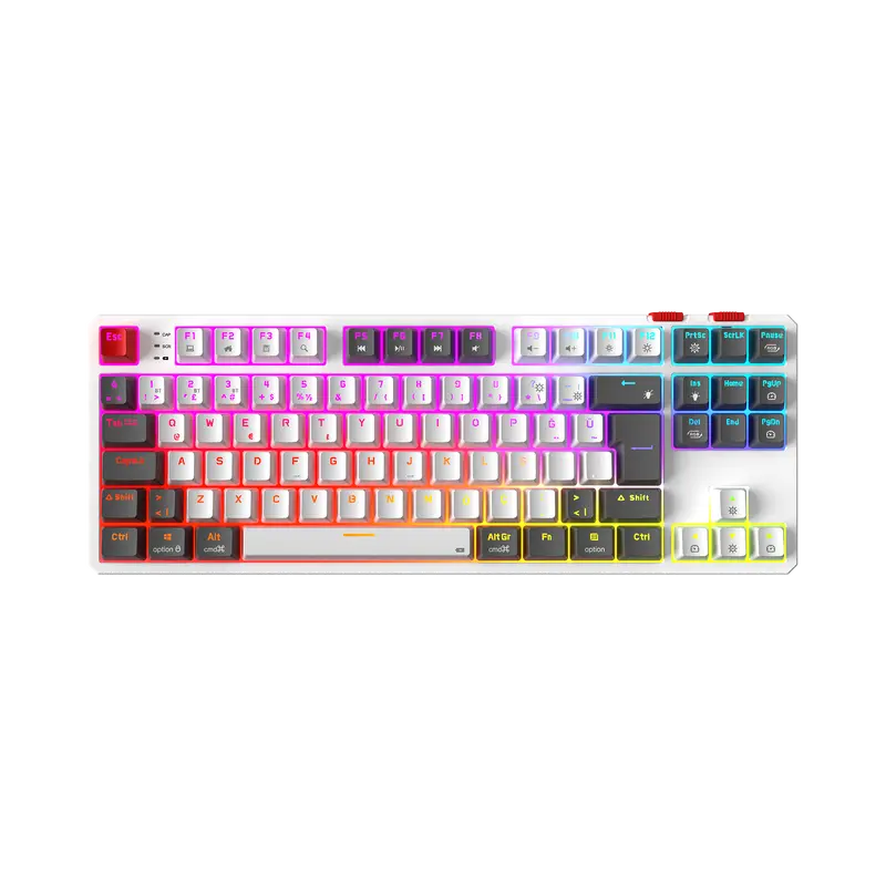 Yoru TKL Pro RGB Outemu Red Switch Mekanik Kablosuz Oyuncu Klavyesi-Beyaz/Gri