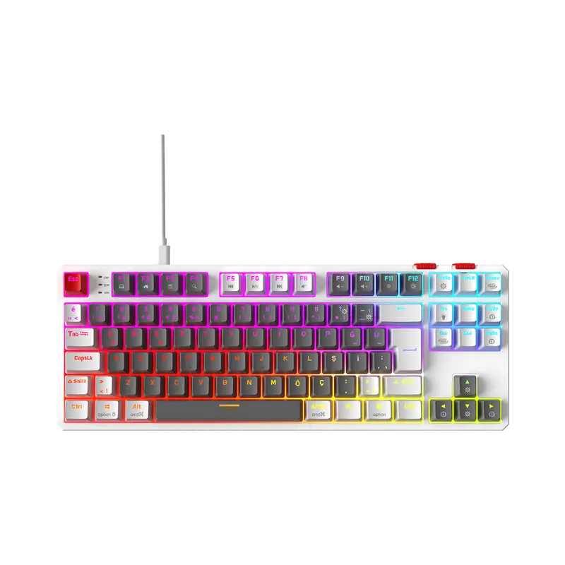Yoru TKL RGB Outemu Red Switch Mekanik Oyuncu Klavyesi- Gri/Beyaz