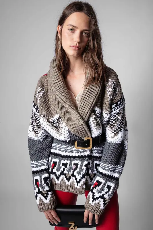 Zadig & Voltaire Desenli Şal Yaka Yün Triko Ceket